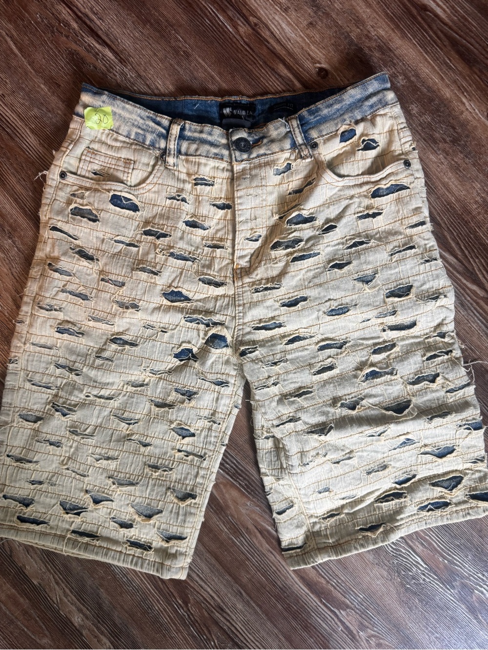 Aime Leon Dore Beige Distressed Jean Shorts with Dark Underlayer